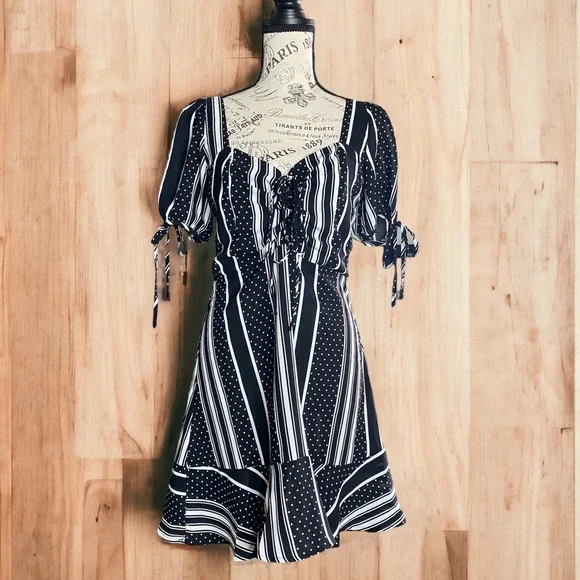 lulus black and white dress Black Floral Mini Dress with Leaf Print – Boho Chic Summer Style in Black | Women's Boho Fashion | L main image 1